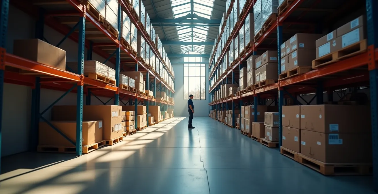 Almacén industrial con gestión estratégica de inventario de fin de año