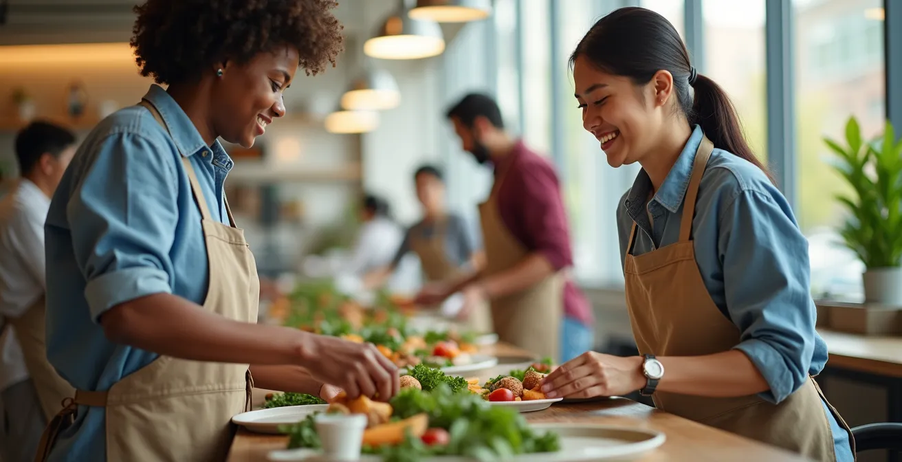 Equipo diverso de trabajadores de centro especial de empleo colaborando en servicios de oficina