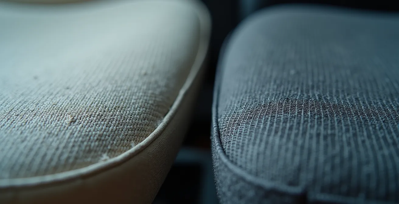 Comparación visual de silla de calidad versus réplica desgastada