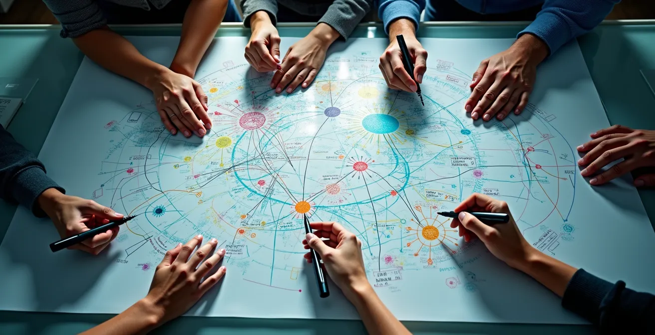 Profesionales editando documento colaborativo en tiempo real desde diferentes ubicaciones