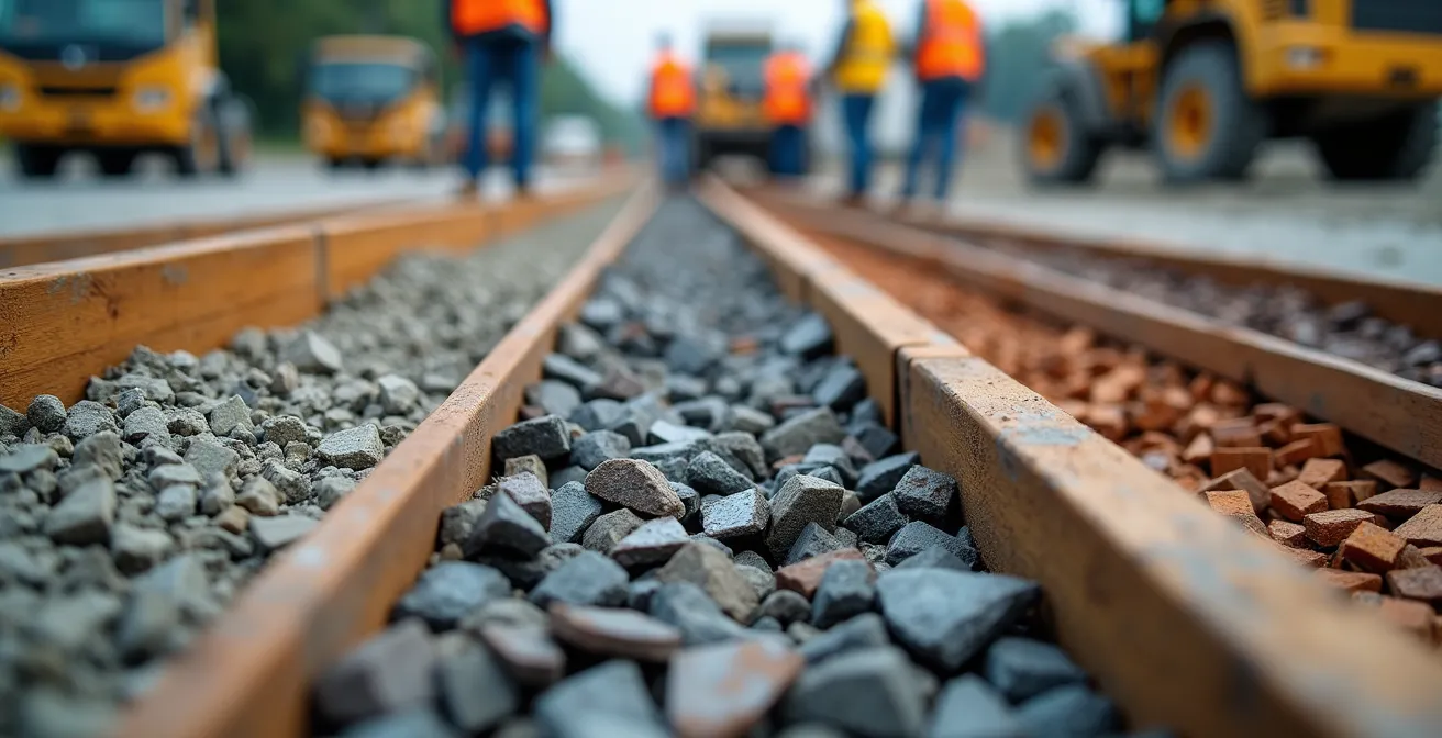 Contenedores de reciclaje segregados en obra de construcción con sistema de clasificación de materiales