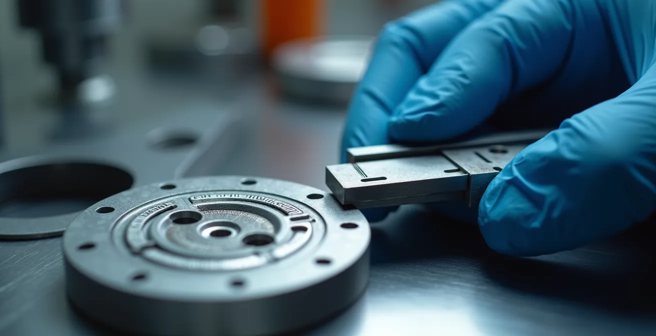Inspector técnico analizando componentes con instrumentos de medición de precisión