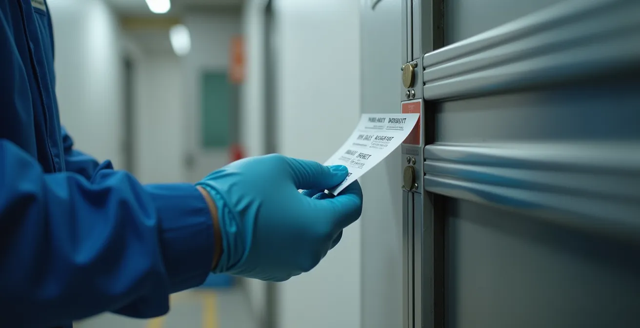 Detalle de junta intumescente en puerta cortafuegos profesional