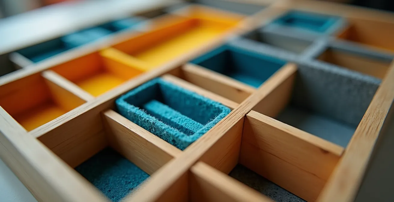 Sistema modular de organización de escritorio con compartimentos personalizables