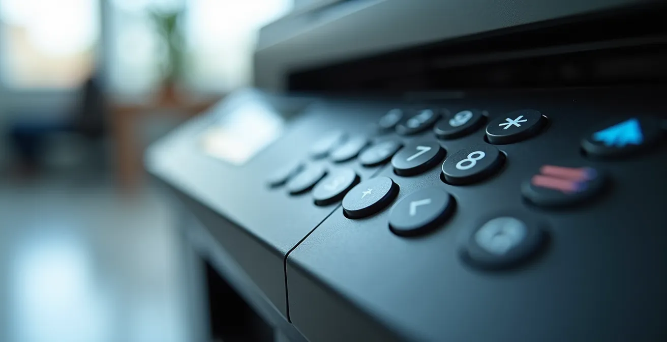 Área de impresión corporativa con medidas de seguridad y confidencialidad